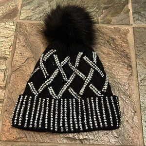 Blinged out black beanie with super soft luxury lining.